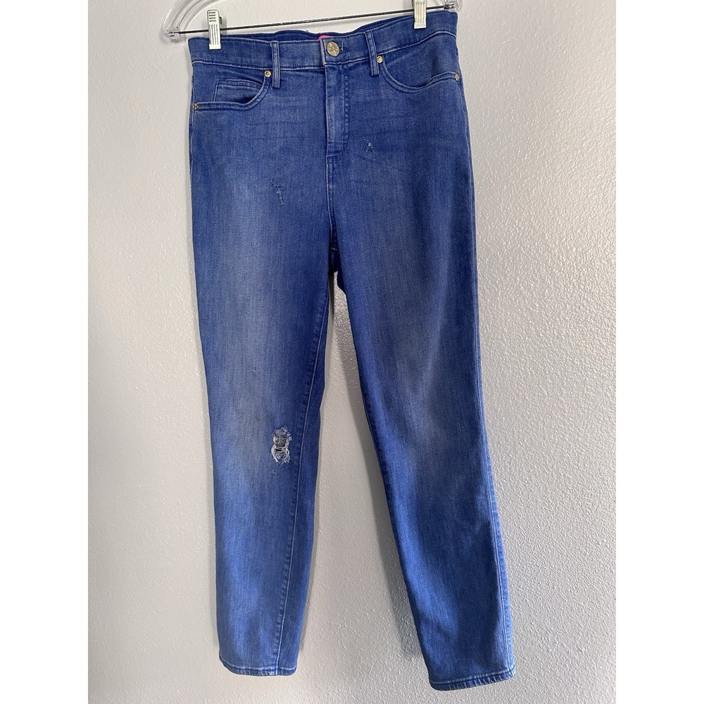 Lilly Pulitzer Jeans Womens 10 Blue Straight High Rise Distressed Preppy